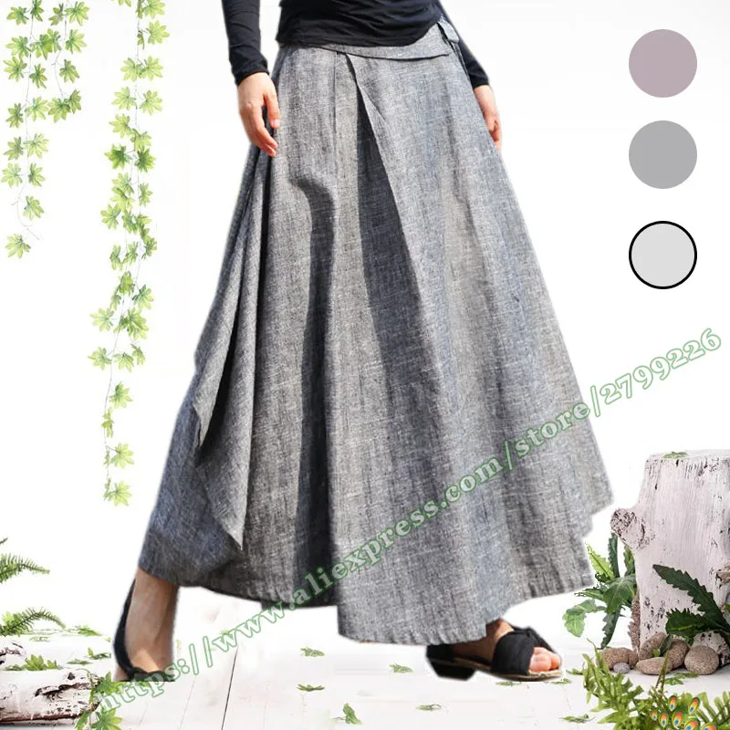 

Spring Autumn Plus Size 7XL 5XL 6XL Linen Casual Vintage Asymmetrical Pleated Long Skirts Womens / female Plissee Skirt Designs