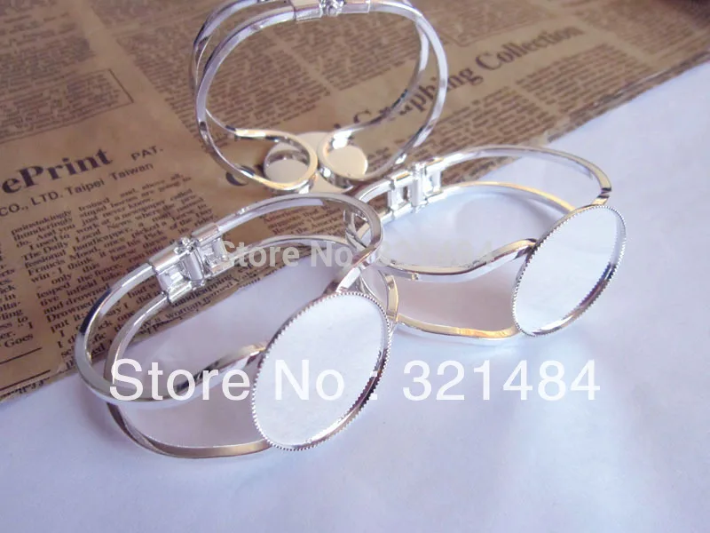 

50pcs Silver Plated 30mm Bezel Bracelet Blanks, Cuff Bangles