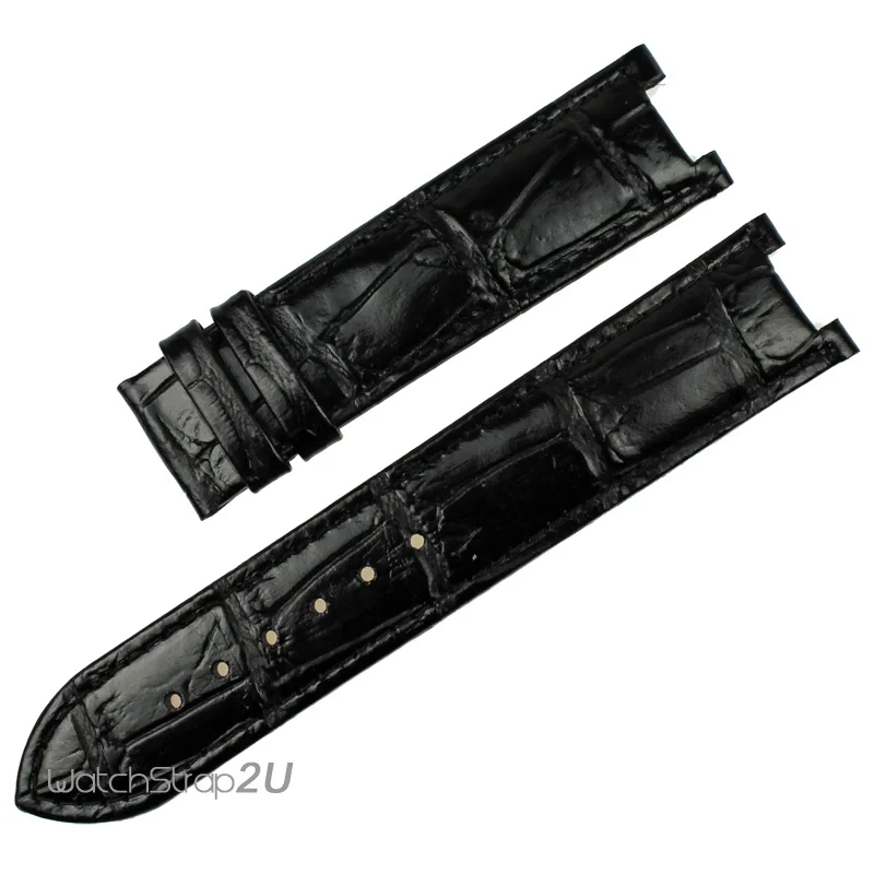 

Fashion Unique Designed 21mm Black Bamboo Alligator Grain Notched Leather Wristwatch Strap