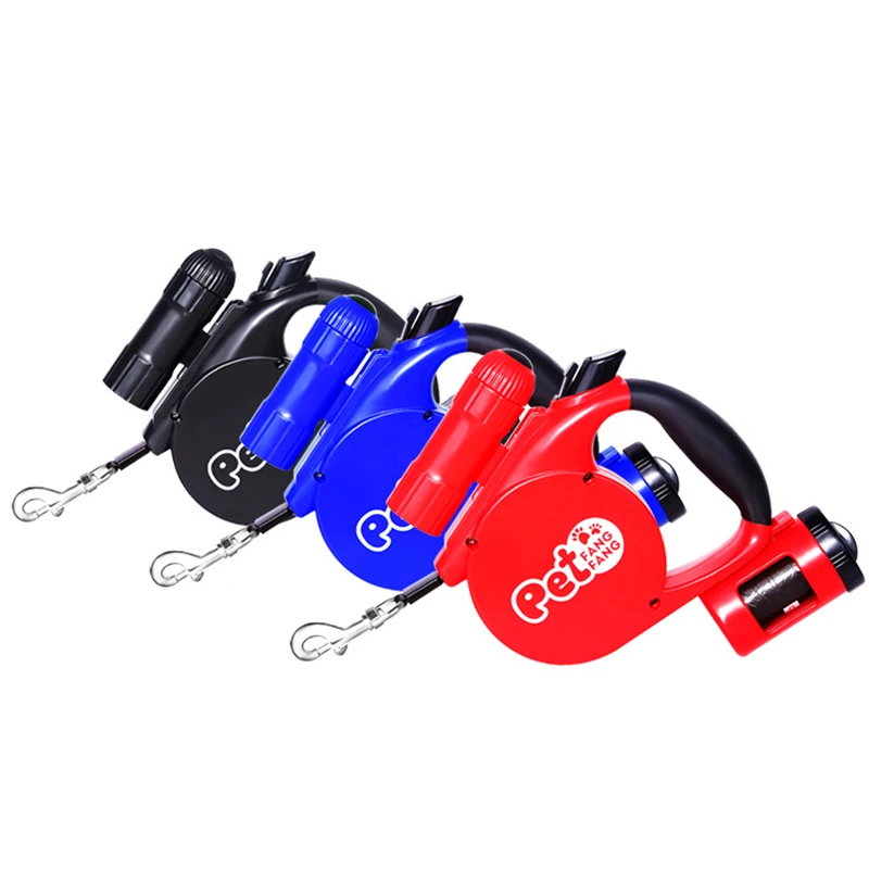 

3 Color Pet Dog Leash Lead Retractable Extending LED Flashlight 3 in 1 Dogs Leash With Garbage Bag Safe Walking Running Protect