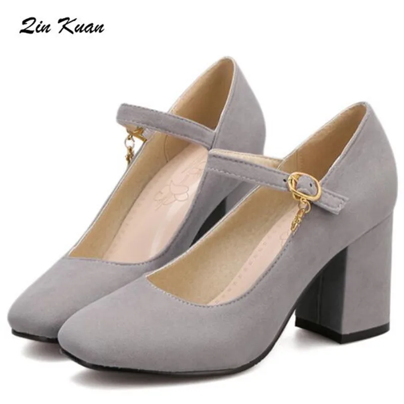 

Fashion Women Suede Round Toe Thick Heel Party High Heel Shoes Ladies Spring Autumn Style Platform Ankle Buckle Pumps QKP0122B