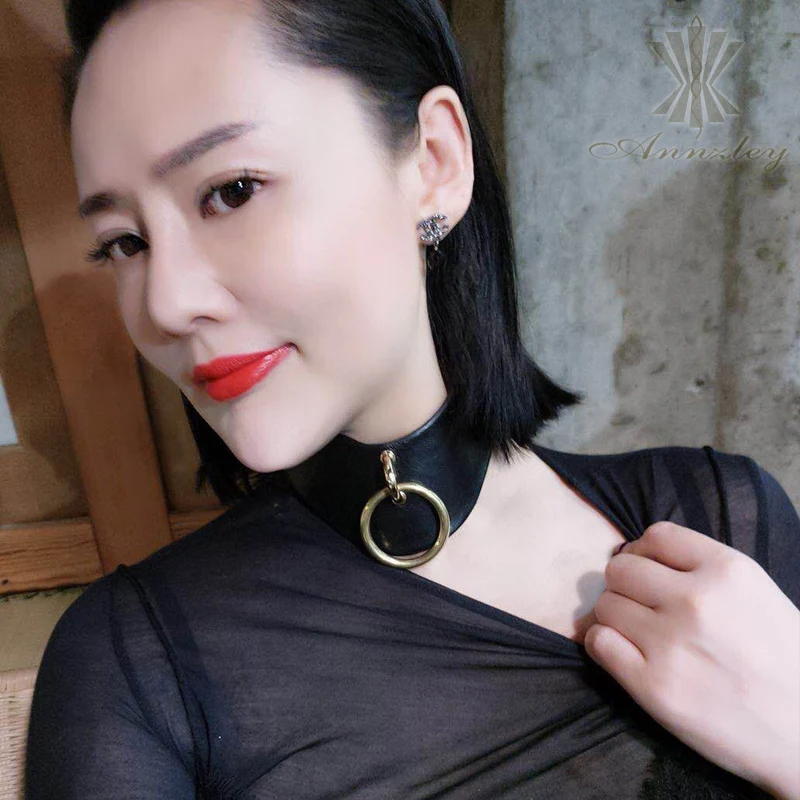 Genuine Leather Women Lady Gothic Punk Choker Collar Necklace Chain 2018 (6)