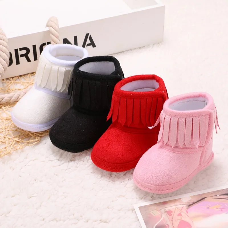 

Baby Boots Winter warm infant Bootie Girl Newborn Solid Color Tassel Soft Bottom Cotton Boots