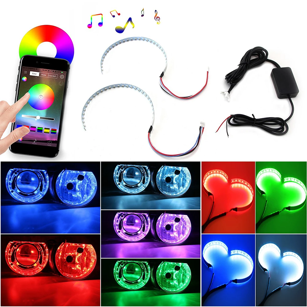 

RGB LED Demon Eye Halo Ring Headlight Projector Lens Bluetooth Remote Control Decorative Light