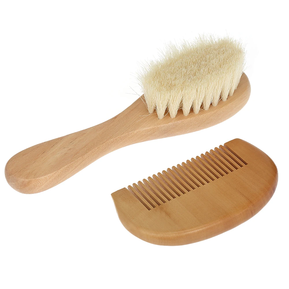 New Soft Wool Hair Scalp Massage Comb Set Wooden Handle Brush Baby