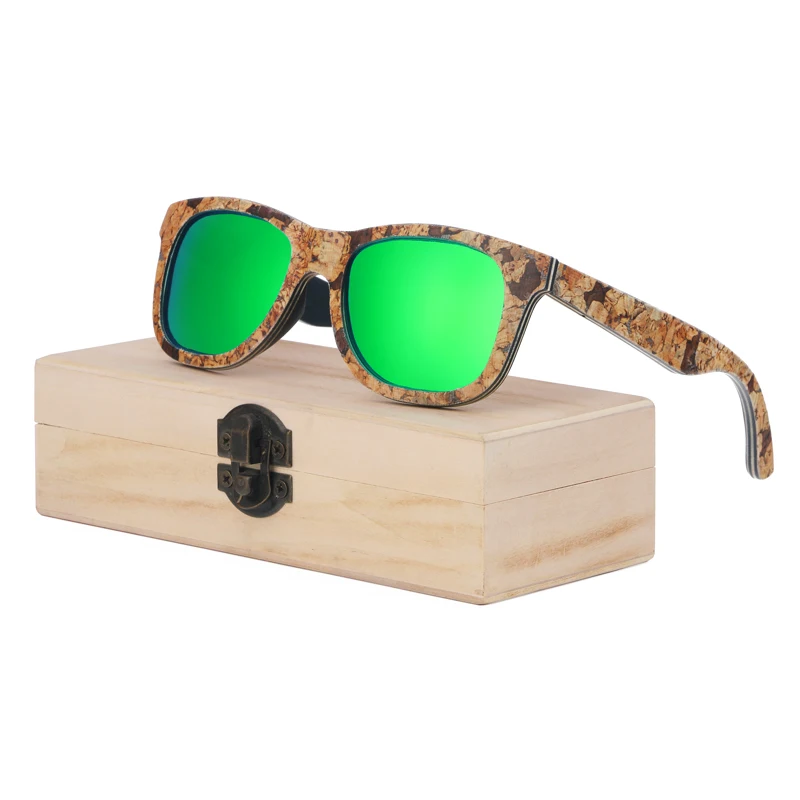 BerWer Новое поступление женские солнцезащитные очки пробковая деревянная оправа солнцезащитные очки мужские поляризованные солнцезащитные очки - Цвет линз: green lens with case
