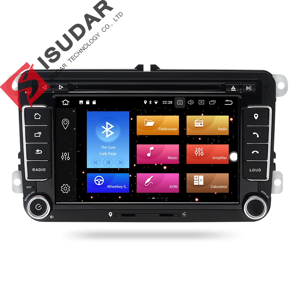 Isudar coche reproductor Multimedia 2 Din Car Radio GPS Android 8,0 Autoradio para VW/Volkswagen/POLO/Golf /Skoda/Octavia/asiento/Leon DSP