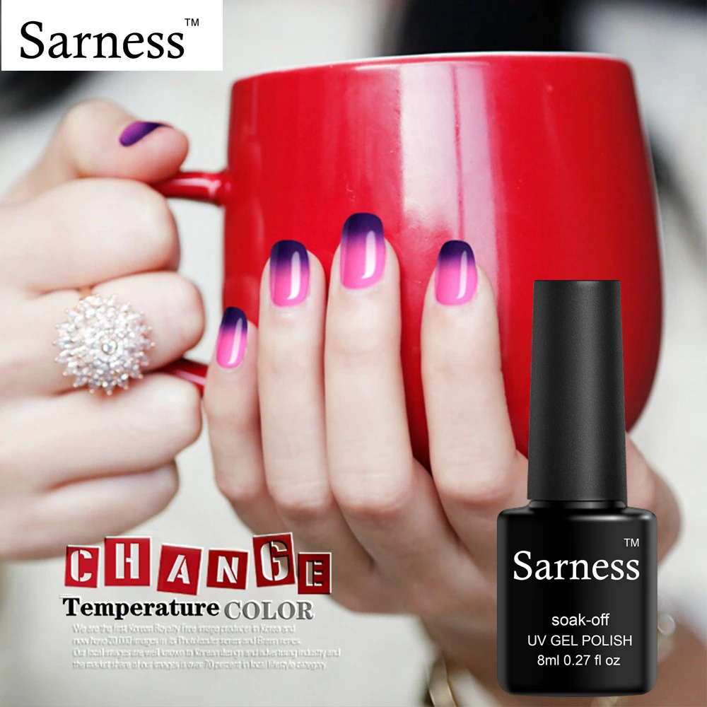 

Sarness Newest Permanent Gel Varnish LED UV Gel Nail 8ml Soak Off Heat Temperature Change Color Glaze Gel Polish for Nail Art