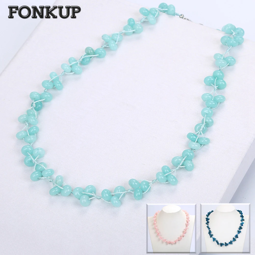 

Forkup Aquamarine Necklace Blue Crystal Choker Gemstone Bead Chain Ethnic Women Jewelry Rose Quartz Stone Accessories Bohemia