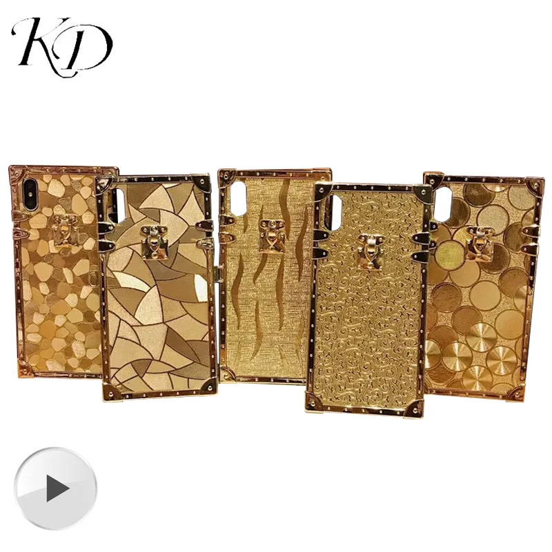 Phone Cases for iphone 6 6S 7 8 Plus Hot Trend Retro Square Emboss Gold Bling X 10 XR XS MAX Soft Back Cover Case |
