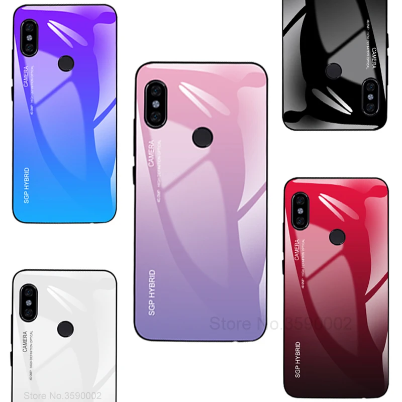 Gradient Phone Case For Xiaomi Mi 8 SE Colorful Tempered Glass Redmi 6 pro 6pro Fashion TPU Silicone Bumper |