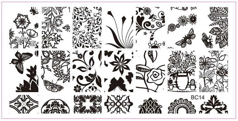 Кружева цветы дизайн ногтей штамповки пластины рисунок для нейл-арта штамповки пластины Маникюр Шаблон для оформления ногтей инструмент BC 11~ 20