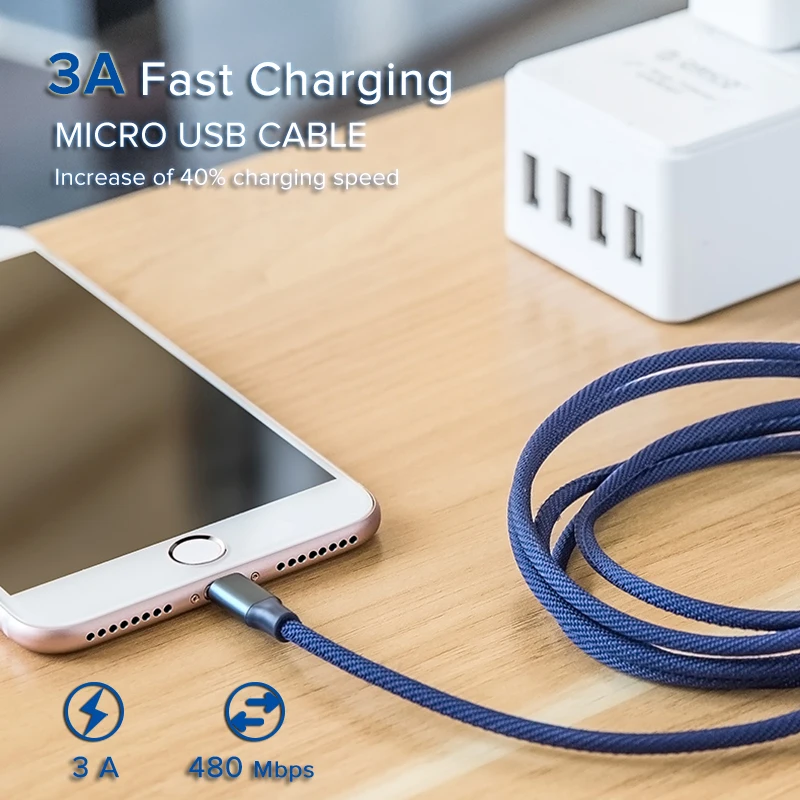 EECPT المصغّر usb كابل 3A سريعة تهمة الهاتف المحمول كابل لسامسونج S7 S6 Xiaomi هواوي LG سلك Microusb شاحن بيانات سلك سلك USB