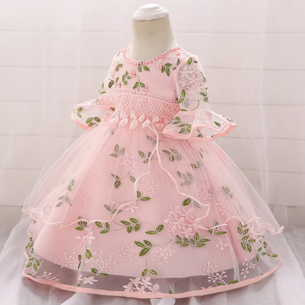 Размер 9 месяцев до 24 месяцев, платья для маленьких девочек с жемчугом и вышитая юбка платье принцессы 1 год платье для дня рождения для маленьких девочек, костюм Платье для маленьких девочек