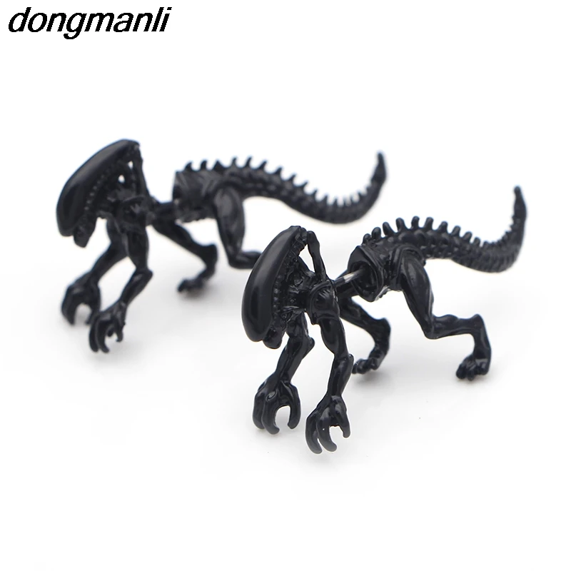 P744 dongmanli новые модные крутые серьги с пришельцами, черные эмалированные серьги-гвоздики для женщин, пирсинг в виде животных, ювелирные изделия для ушей