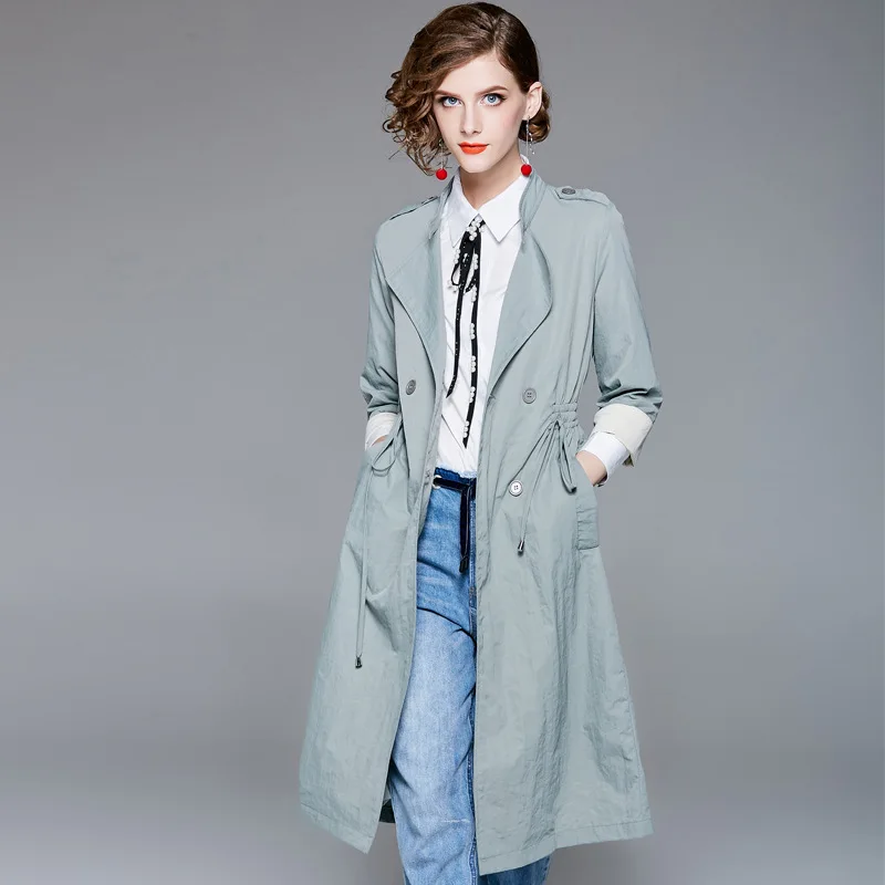 Three quarter sleeve double breasted a line long trench coats 2018 new