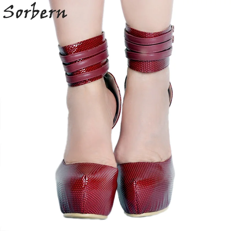 Talons Épais Sexy De rouge Designers forme Sorbern Color Luxe Cheville Robe Hauts Femmes Custom À Dames Rouge La Plate Chaussures Pompes Bride Baa4wqSz