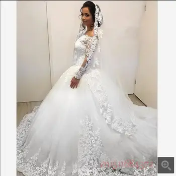 

Robe De Soiree ball gown long sleeve wedding dress sexy lace appliques off the shoulder elegant bride dress luxury wedding dress