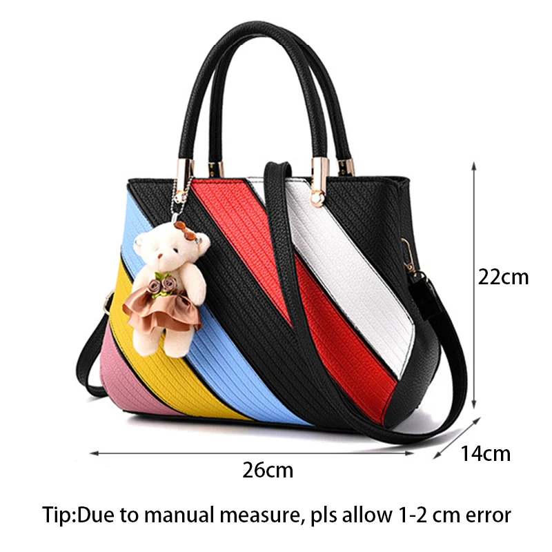 Women Stripe Handbag Female Leather Crossbody Bag Lady Fashion Bear Messenger Shoulder Bags Bolsa Purse Tote Sac A Main SS7214 (5)