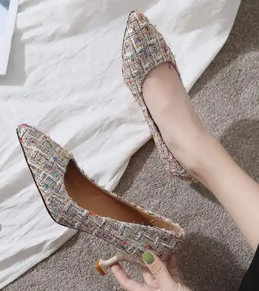 red bottom kitten heel shoes