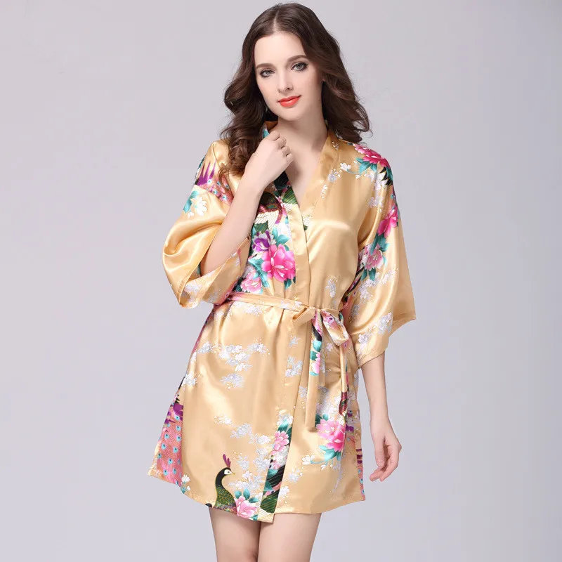 JULY'S SONG женский халат из искусственного шелка атласный Свадебный халат для невесты большой размер сексуальный цветочный халат Короткое Ночное белье женские пижамы кимоно - Цвет: 9