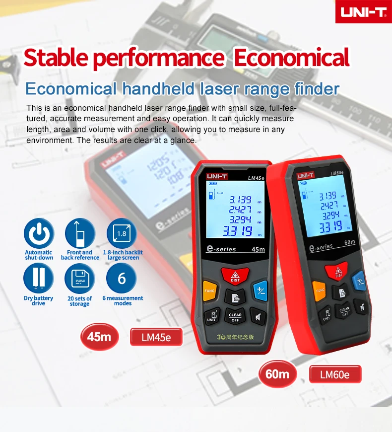 UNI-T 45 м 50 м 60 м лазерный дальномер цифровой лазерный дальномер линейка строительный рулетка большой ЖК-дисплей подсветка
