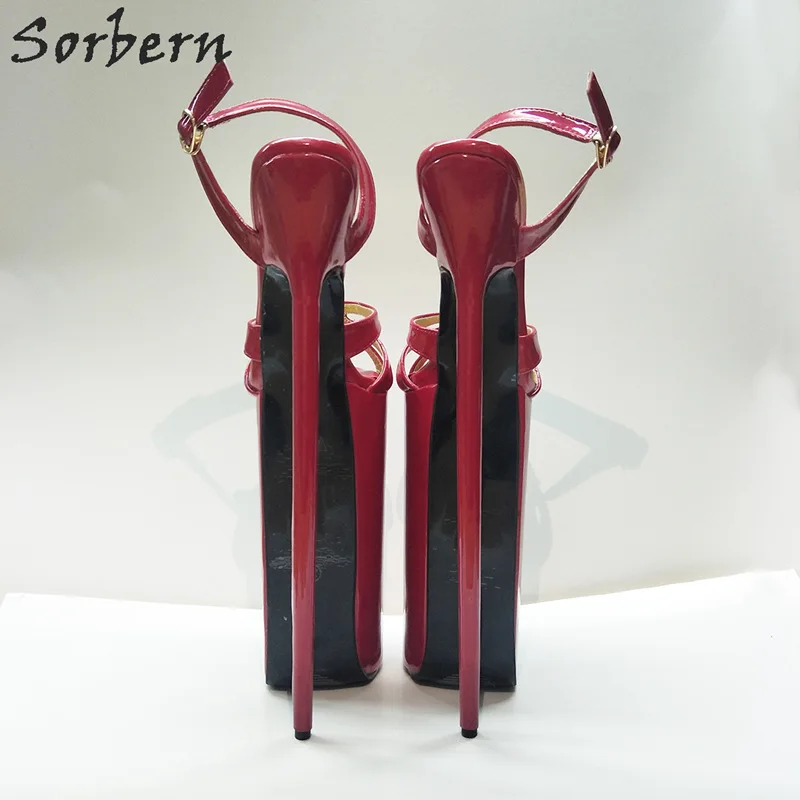 Chaussures Grande 30 Cm Ouvert Femmes rouge forme D'été custom Noir Spectacle Extrême De Haute Super Sandales Talons Parti Color Plate Sandale Mince Sorbern Taille Épaisse qtERvOnwII