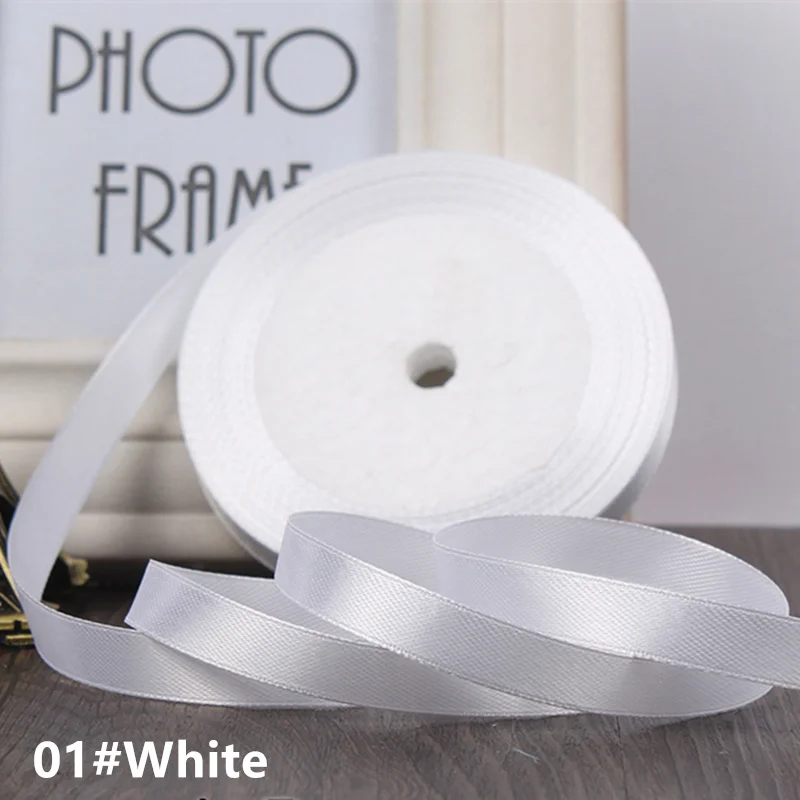 Красивые Новые 25 ярдов/рулон корсажные атласные ленты 1 см плетеная шелковая Праздничная лента свадебный торт подарочная упаковка резинка для волос лента - Цвет: White
