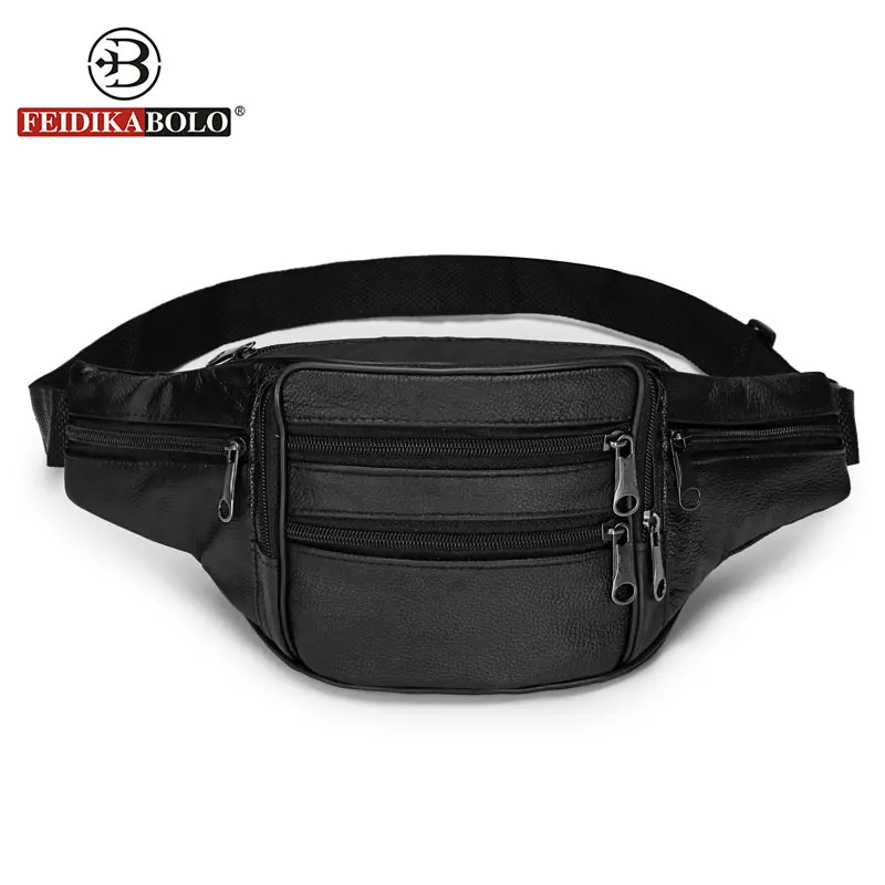 Fashion Genuine Leather Fanny Pack Waist Bag Male Belt Bags Men Black