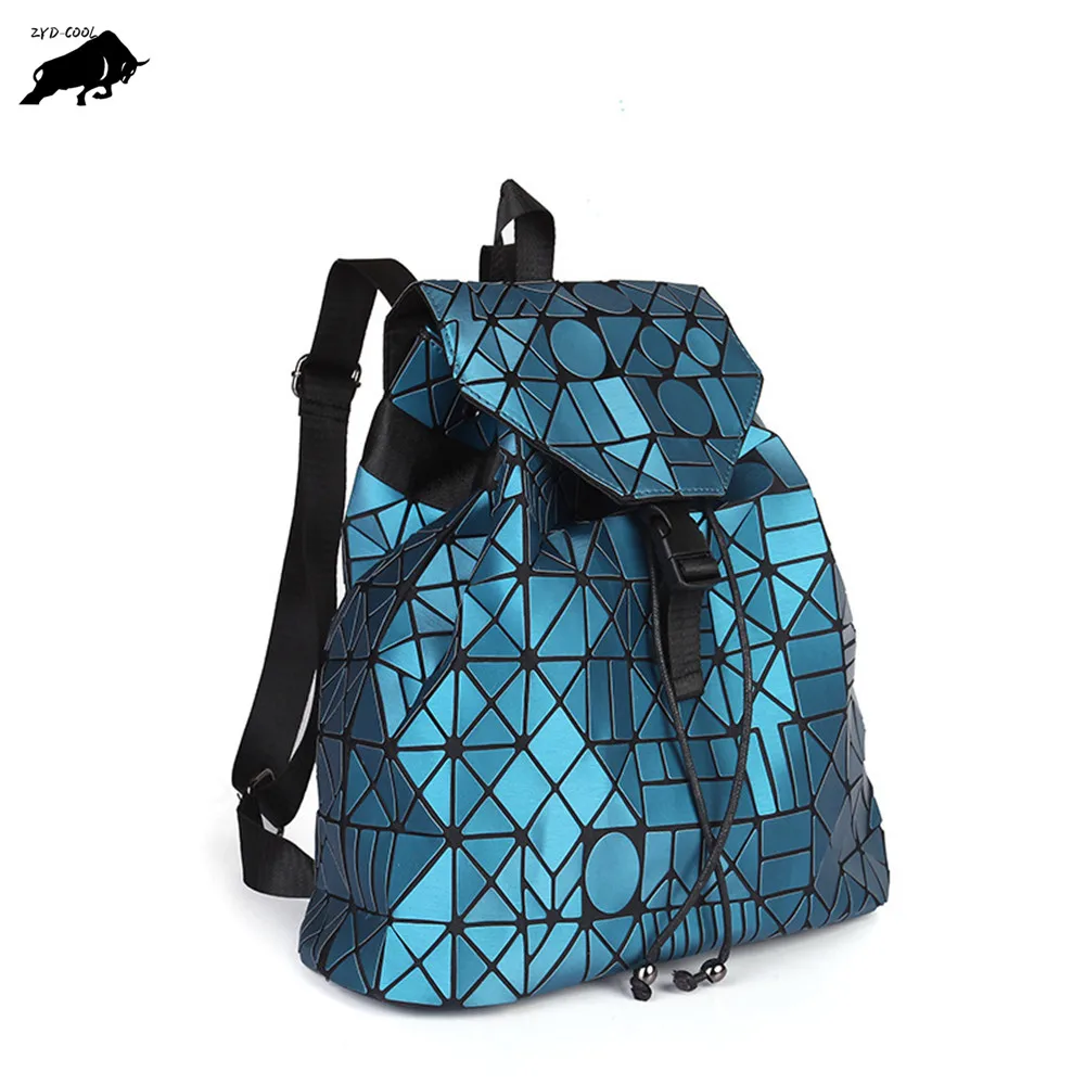 

ZYD-COOL Fashion Female Backpack Women Geometric Plaid Folding Holographic Drawstring Backpack School Student Bag Travel Bags 22