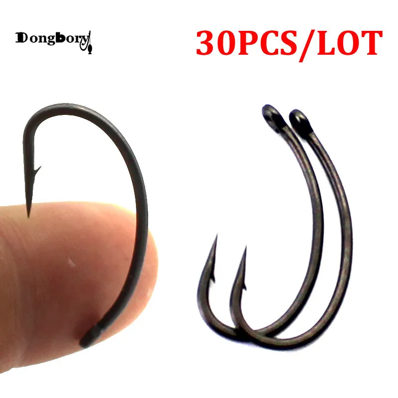 30PCS Teflon Coated Carp Fishing Hooks High Carbon Steel Fishhooks Matt Black Barbed Curve Shank Gripper Style Sharp Carp Hooks