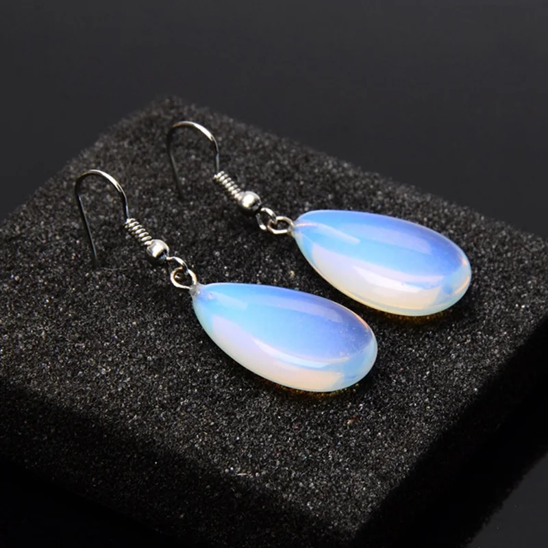

Handmade Fashion Natural Stone Opal Earrings Water Drop Earring Sector Quartz Gem Stone Earrings Women Girls Dangle Earring