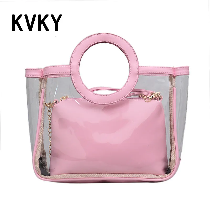

2017 summer 3 colors women leather PU purses and clear plastic bag handbags chain shell transparent handbag fashion shoulder bag
