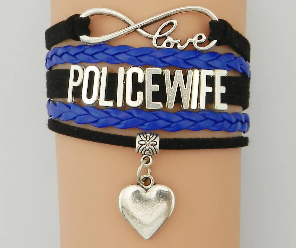 Infinity Love Police Wife /Mom Bracelet Heart Charm Leather Braided