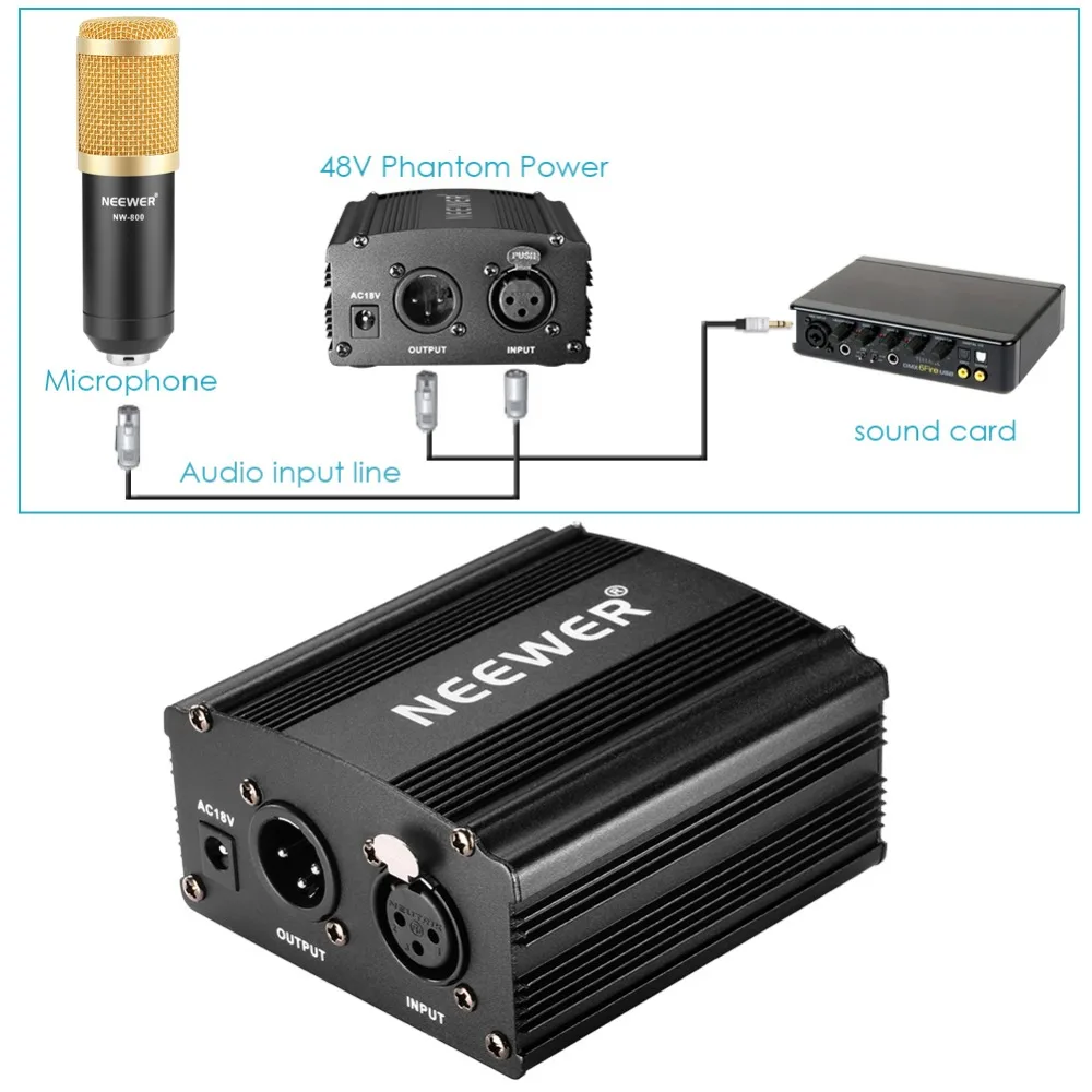 Neewer NW-800 микрофон и фантомный комплект питания NW-800 микрофона+ 48 В фантомное питание+ адаптер питания+ амортизационное крепление+ пена против ветра