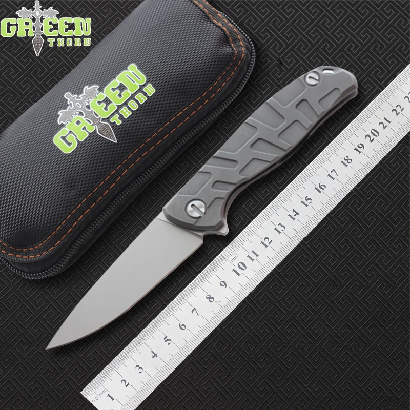 

Free shipping,Green thorn F95 Flipper folding knife D2 blade,G10 Titanium handle outdoor camping pocket fruit knife EDC tools