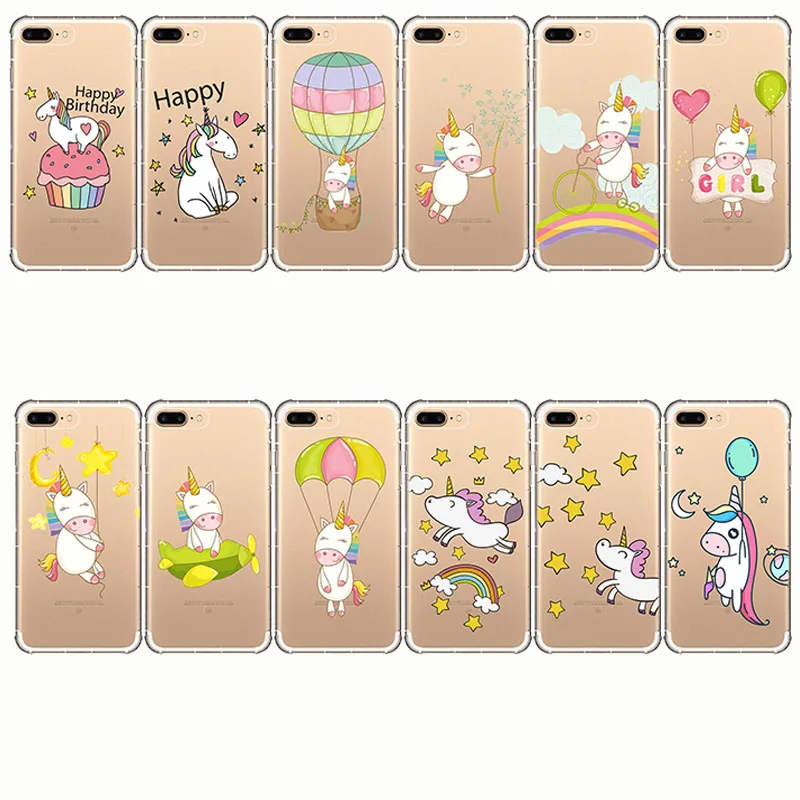 

Cute Unicorn Rainbow Cartoon Soft Transparent Bag Silicone Cover Coque Fundas Phone Case For iPhone 5 5S 6 Plus 6S se 7 8 Plus X