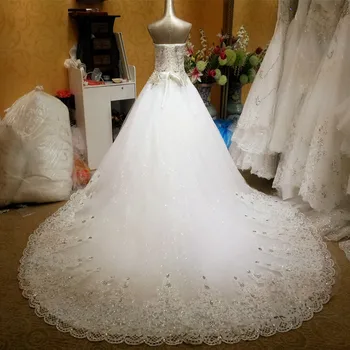 

Hot Sale Sweetheart Lace-up Princess Luxury Wedding Dress 2019 Lace Crystals Bridal Dresses Vestido De Noiva IZ400