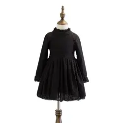 DFXD/Детские платья для девочек, модное черное кружевное платье принцессы высокого качества с длинными рукавами, плотное зимнее детское