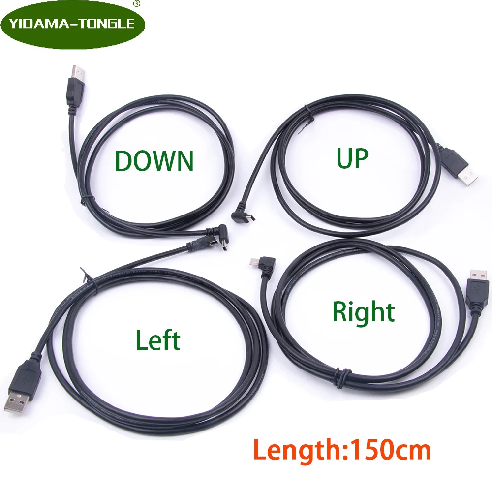 

USB Type A to Angled Mini USB Data Sync Cable 5 Pin B Male to Male Charge Charging Cord Line for Camera MP3 MP4 2019 New 150cm