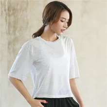 Леди Серый Белый S-L размер полиэстер спандекс Топы короткий рукав Йога Фитнес Танец Бег Спорт дышащий Удобный Йога рубашки