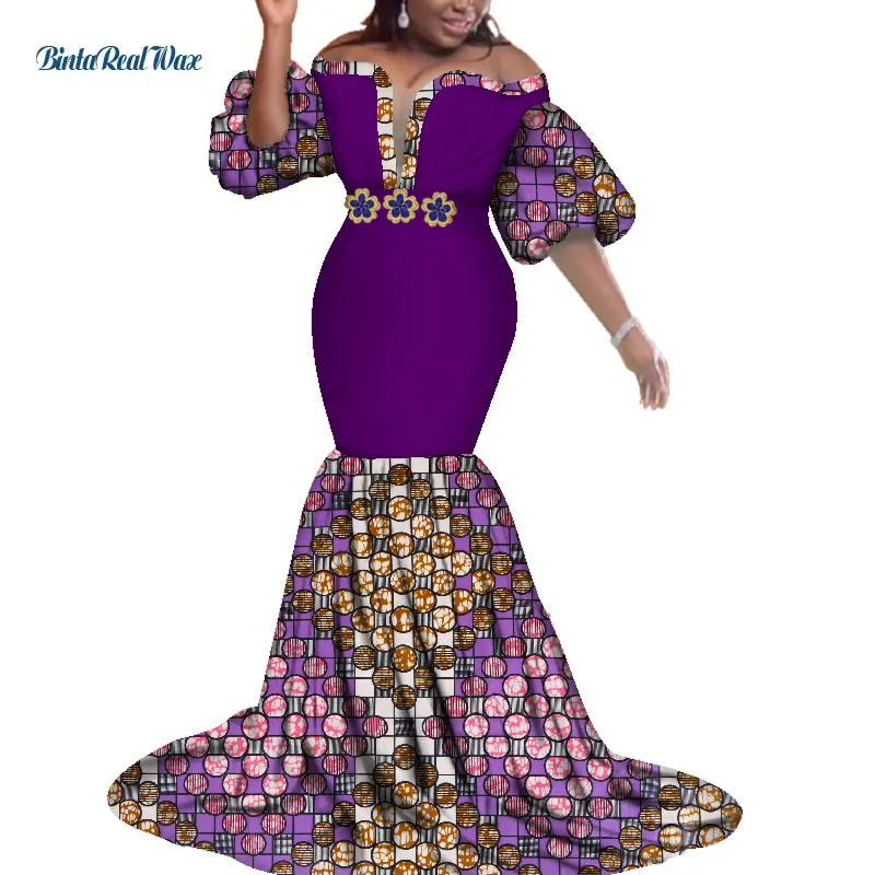Африканский принт платья для женщин Базен Riche африканская одежда аппликация длинное Русалка вечернее платье Дашики африканская одежда WY3623