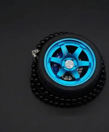 TOYIKIE большой TE37 стиль обод колеса заднего вида Mirrow подвесной брелок с кольцом для ключей алюминиевый тормозной диск BV кожа - Название цвета: Tire Blue