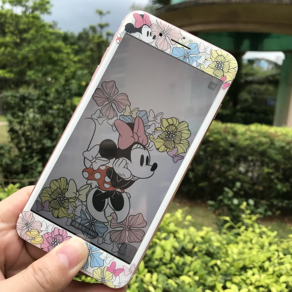 3D углеродное волокно мультфильм Закаленное стекло пленка для iPhone 6 6s 7 8 Plus Kitty Doraemon мышь Кумамон защитный экран протектор