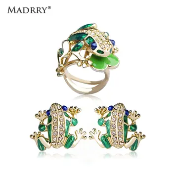 

Madrry Enamel Green Frog Jewelry Sets Earrings & Ring Women Party Orecchini Anello Aros Max Brincos Pendientes Anel Aneis