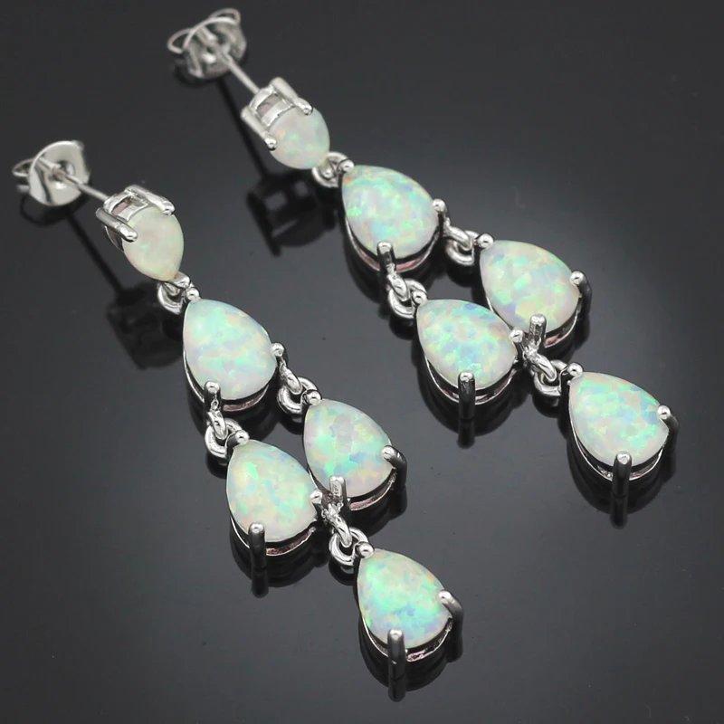 

HAIMIS New Arrival Elegant Synthetic White Fire Opal Stones Silver Plated Ear Stud Earrings OE212 Free Gift Box