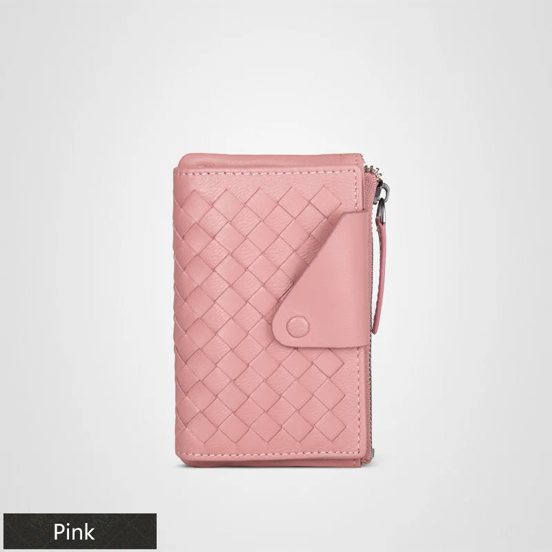 Женские и мужские кошельки, кожаный Многофункциональный слой, вязаная посылка для ключей, дизайнерский кошелек,, брелок, кошелек, тонкий кошелек - Цвет: Pink