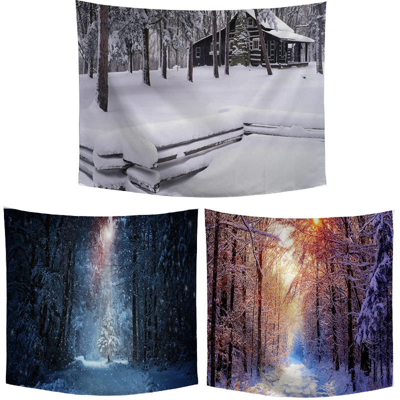 

Promotional 3D Winter Style Wall Tapestry Snowy Trees Deep In The Forest Daylight Tapestry Living Room Bedroom Personality Decor
