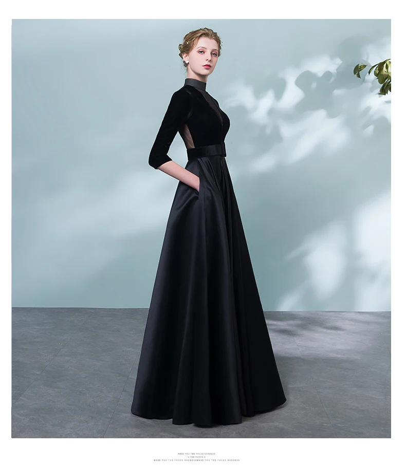 Black Evening Dress high neck three quarter sleeve Ever Pretty Elegant