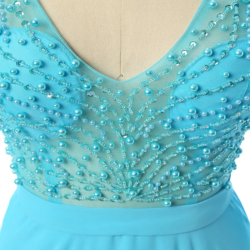 A-Line V-Neck Chiffon Blue Evening Dress Long Sleeves Vestidos de fiesta largos elegantes de gala Bead Bodice Formal Dresses A-Line V-Neck Chiffon Blue Evening Dress Long Sleeves Vestidos de fiesta largos elegantes de gala Bead Bodice Formal Dresses